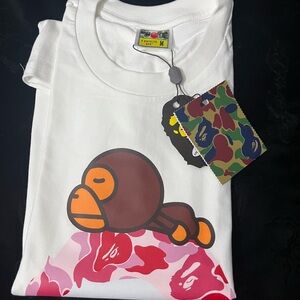 Bape White Tee with Brown and Red Graphic